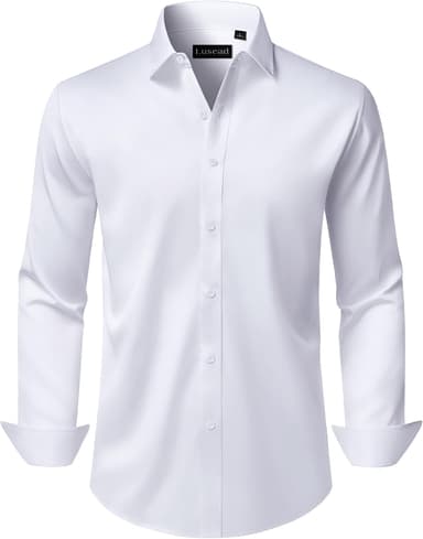 Lusead Men's Dress Shirts Long Sleeve Stretch Wrinkle Free Wedding Formal Business Button Down Shirt - Image 2