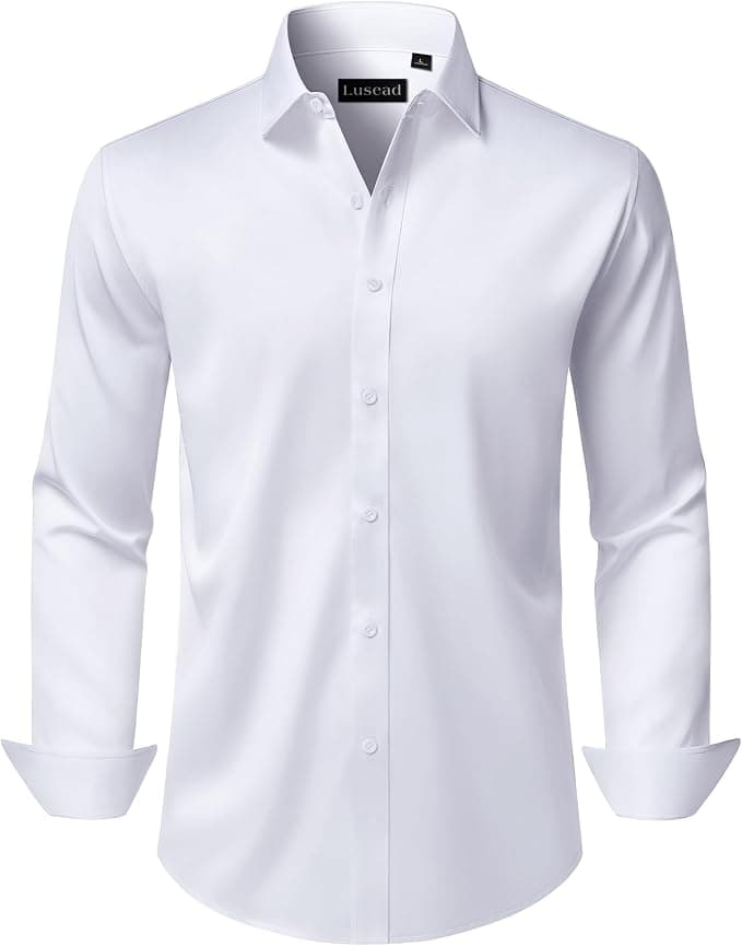 Lusead Men's Dress Shirts Long Sleeve Stretch Wrinkle Free Wedding Formal Business Button Down Shirt - Image 1