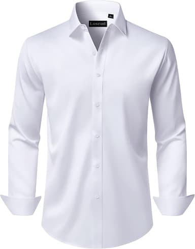 Lusead Men's Dress Shirts Long Sleeve Stretch Wrinkle Free Wedding Formal Business Button Down Shirt - Image 1