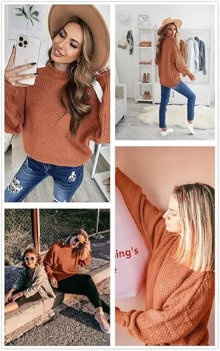 Dokotoo Fall Sweaters for Women 2025 Batwing Long Sleeve Turtleneck Sweaters Solid Autumn Basic Casual Halloween Sweaters Loose Oversized Chunky Knit Pullovers Sweaters Jumper Orange Blouses Medium - Image 4