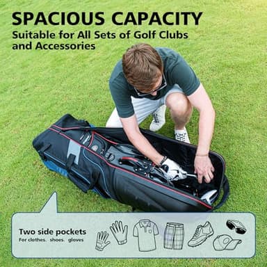 Golf Travel Bags for Airlines with Wheels, Hard Case Top and 1680D Heavy Duty Oxford Protect Golf Clubs, Lightweight and Easy to Maneuver, Black, Red and Blue - Image 6