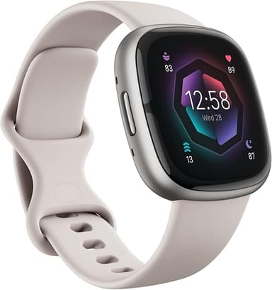 Fitbit Sense 2 Advanced Health and Fitness Smartwatch with Tools to Manage Stress and Sleep, ECG App, SpO2, 24/7 Heart Rate and GPS, Lunar White/Platinum, One Size (S & L Bands Included - Image 1