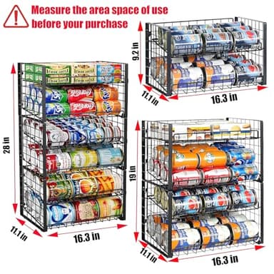 JKsmart 2-Tier Stackable Rack Organizer for Pantry, Adjustable Dispenser Holds Up to 90 Cans, Storage Holder for Various Ounces of Canned Drinks, Black, 3 Pack - Image 6