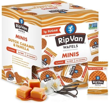 Rip Van Wafels Dutch Caramel Mini Stroopwafels, Low Carb Snacks, Non GMO Snack, Keto Friendly, Office Snacks, Low Calorie Snack, Low Sugar, 32 Pack - Image 2