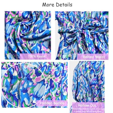 CUPSHE Women's Summer Romper V Neck 3/4 Sleeve Loose Drawstring Vacation Mini Jumpsuit Wide Leg Outfit Blue, M - Image 5