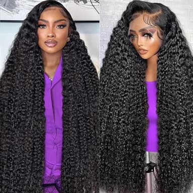 Dianthe 34 Inch 13x6 Deep Wave Lace Front Wigs Human Hair HD Lace frontal Curly Human Hair Wig for Black Women 180% Density Wet and Wavy Glueless Wigs Human hair Pre Plucked with Baby Hair - Image 1