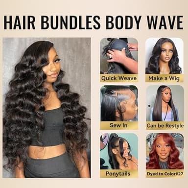 WEQUEEN Body Wave Bundles Human Hair Bundles 16A Brazilian Virgin Hair 20 22 24 In Thick Weave Natural Black - Image 6