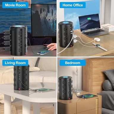 Tower Power Strip Surge Protector with 16 Outlets and 5 USB Ports (2 USB-C), 6FT Extension Cord with Multiple Outlets,Heavy Duty Charging Station,Home Office Dorm Room Essentials. No Wireless Charging - Image 6