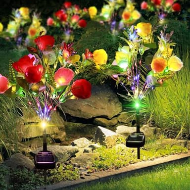 Solar Flower Lights Outdoor Garden Decor,Roses Multi-Color Changing LED Waterproof,Birthday Gifts for Women Mom Grandma,for Yard Lawn Backyard Landscape Pathway Patio Outside Gardening Gifts-2 Pack - Image 4