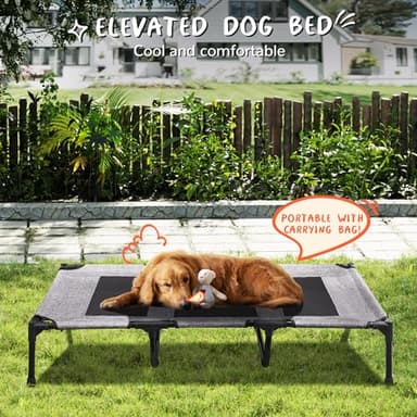 PRAISUN XL Outdoor Dog Bed, Elevated Dog Bed with Durable Oxford Fabric, Textilene Mesh, Metal Frame for Indoors, Outdoors, Lawn, Heather Grey - Image 8