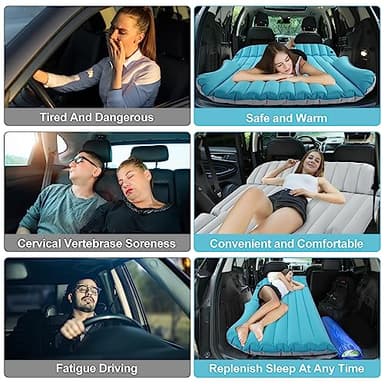 KMZ SUV Air Mattress Double-Sided Car Mattress Camping Bed Inflatable Bed with Electric Pump for SUV Trunk and Rear Seat - Gray and Blue (Without Pillows) - Image 4