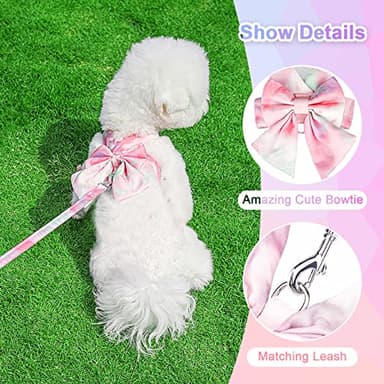 PETCARE Cute Bow Tie Dog Harness and Leash Set Elegant Rainbow Gradient Puppy Harness No Pull Soft Mesh Pet Cat Dog Vest Harnesses for Small Dogs Cats, Pink - Image 5