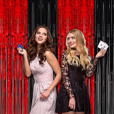 Voircoloria 2 Pack 3.3x8.2 Feet Red and Black Foil Fringe Backdrop Curtains, Tinsel Streamers Birthday Party Decorations, Fringe Backdrop for Graduation, Movie Night, Horror Party - Image 7