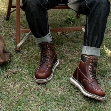 SAFETY LOONG Moc Toe Work Boots for Men Soft Toe Comfortable Full Grain Leather Non Slip Wedge Outsole Construction 6" Workboots 9 - Image 5