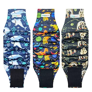 Langsprit Male Belly Bands for Dogs (Pack of 3) - Dog Diapers Male - High Absorbing Dog Wraps Washable - Reusable Small Doggy Doggie Puppy Dog Diapers (Sloth,Whale,Dinosaur, Small) - Image 1