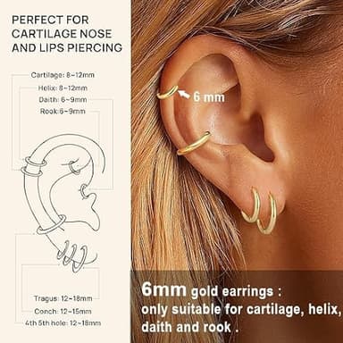 Supneer 4 Pairs Small Gold Hoop Earrings for Women Gold Hoops Men 18K Huggie Earrings Hypoallergenic Cartilage Mini Dainty Sleeper Jewelry Set 6mm 8mm 10mm 12mm - Image 4