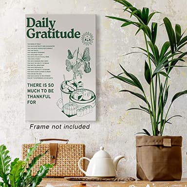 foefvpeft Vintage Green Daily Gratitude Quotes Posters for Room Aesthetic Cute Sunflower Butterfly Food Canvas Wall Art Painting Retro Wall Decor Pictures for Kitchen Dining Room 16x24in Unframed - Image 2