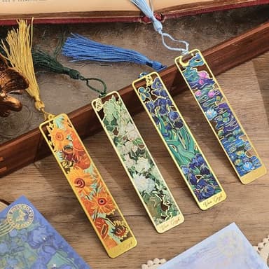 4 Pieces Metal Bookmarks with Tassel, Golden Hollow Bookmark Oil Painting Theme Book Mark Bookmarks for Book Lovers Writers Readers Children Teens Men Women Adults - Image 8