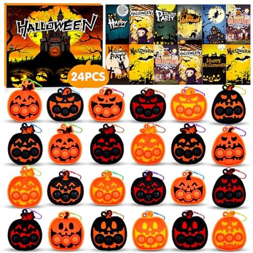 Halloween Party Favors for Kids 24 PCS Halloween Pumpkin Pop Fidget Toys,Halloween Toys Treats for Kids,Halloween Goodie Bag Stuffers,Halloween Classroom Prizes - Image 1