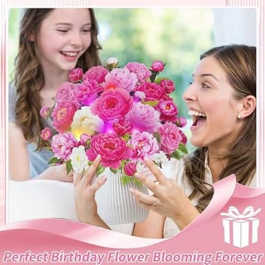 MZD8391 Birthday Cards with MUSIC & LIGHTS, Pop Up Happy Birthday Cards, Pink Penoy, 12 Inch Life Sized Forever Flower Bouquet Greeting Card Gifts for Women Mom Grandma - Image 5