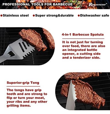 ROMANTICIST 20pcs Heavy Duty BBQ Grill Tool Set in Case - The Very Best Grill Gift for Father's Day and Christmas - Professional BBQ Accessories Set for Outdoor Cooking Camping Grilling Smoking - Image 7