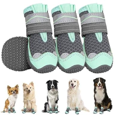 SlowTon Dog Shoes for Large Small Medium Dogs - Breathable Dog Boots for Summer Hot Pavement, Paw Protector for Outdoor Walking Winter Snow, Anti-Slip Rubber Dog Booties for Hardwood Floor (GR, 4) - Image 1