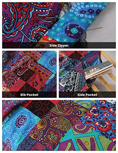 Himosyber Women's Patchwork Dual Pocket Jumpsuit Loose Floral Print Bohemian Wide Leg Bib Overall (#1Blue, M) - Image 6