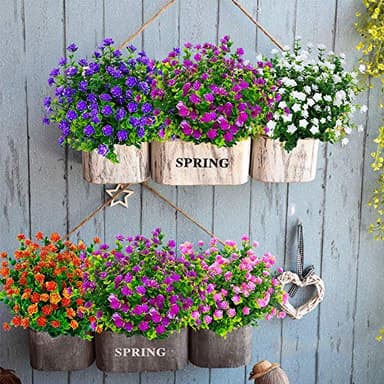 TEMCHY Artificial Flowers, Fake Outdoor UV Resistant Boxwood Shrubs Faux Plastic Greenery Plants for Outside Hanging Planter Patio Yard Wedding Indoor Home Kitchen Farmhouse Decor(Magenta) - Image 7