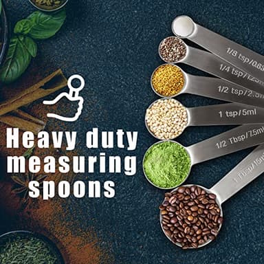 Measuring Spoons, Premium Heavy Duty 18/8 Stainless Steel Measuring Spoons Cups Set, Small Tablespoon with Metric and US Measurements, Set of 6 for Measuring Dry and Liquid Ingredients - Image 8