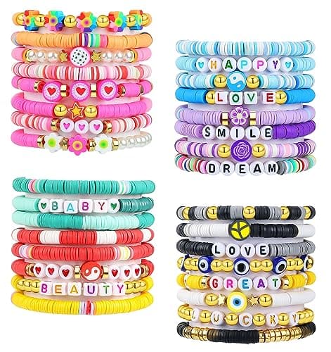 LUYI 32 Pcs Preppy Jewelry Bracelets for Women Clay Bead Colorful Surfer Heishi Bracelet Set Stackable Beaded Friendship Stretch Bracelets Boho Y2K Summer Beach Elastic Layering Bracelets - Image 1