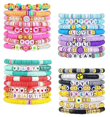 LUYI 32 Pcs Preppy Jewelry Bracelets for Women Clay Bead Colorful Surfer Heishi Bracelet Set Stackable Beaded Friendship Stretch Bracelets Boho Y2K Summer Beach Elastic Layering Bracelets - Image 1