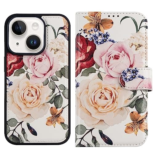DorisMax for iPhone 14 Plus Wallet Case,Detachable Flip Folio Cover RFID Blocking 4 Card Slots Holder Premium PU Leather Magnetic Kickstand Protective Phone Case 6.7" Colorful Flowers - Image 1