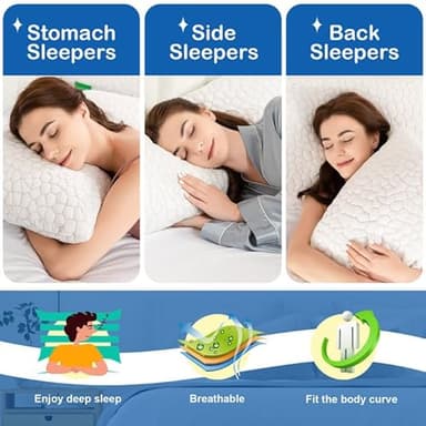 SUPA MODERN Cooling Pillows Queen Size Set of 2, Shredded Memory Foam Pillows for Sleeping 2 Pack, Adjustable Firm Bed Pillow for Side Back Stomach Sleepers, Cool Luxury Gel Pillow for Neck Support - Image 6