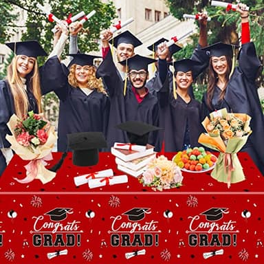 3 Pcs Graduation Tablecloth - Congrats Grad Table Cloth for Class of 2025, Disposable Plastic Rectangle Grad Table Cover for Graduation Party Decorations 2025 and Party Supplies, 54 x 108 Inch (Red) - Image 6