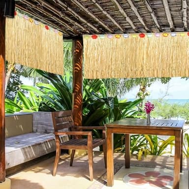 Fovths Luau Grass Table Skirt Natural 9 Feet x 29.5 Inch Hawaiian Table Skirt for Tropical Hawaiian Party Decorations Luau Costume Party, Straw Yellow - Image 6