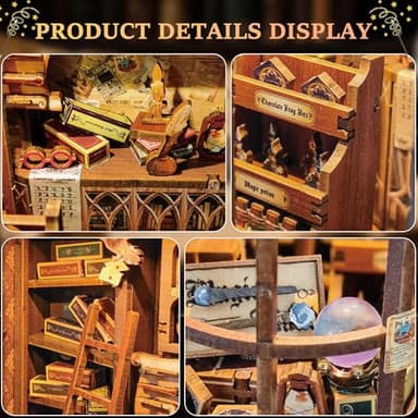 SUNNINO Book Nook Kit - DIY Miniature House Kit Bookshelf Decor 3D Wooden Dollhouses for Adults Teens LED Book Nook Kits for Adults Unique Gift for Family and Friends - Image 4