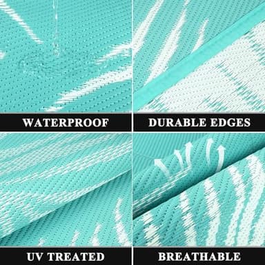 Pauwer Waterproof Outdoor Rug 6x9, Reversible Plastic Straw Patio Camping Rug, Indoor Outdoor RV Mat Carpet for Deck, Camper, Porch, Balcony, Backyard, Picnic, Leaf Light Blue - Image 3