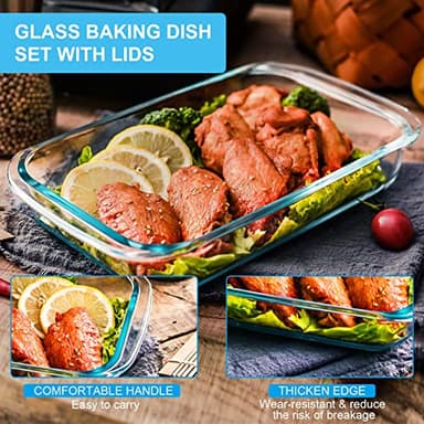 KOMUEE 8 Pieces Glass Baking Dish with Lids Rectangular Glass Baking Pan Bakeware Set with Lids, Baking Pans for Lasagna, Leftovers, Cooking, Kitchen, Fridge-to-Oven, Gray - Image 7
