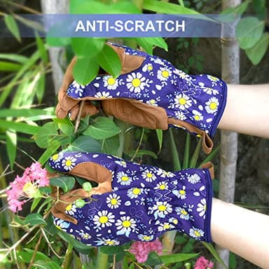 Womens Gardening Weeding Gloves, Leather Garden Glove for Women Thorn Proof No Stab for Digging, Planting,Pruning (Medium, Dark Blue) - Image 3