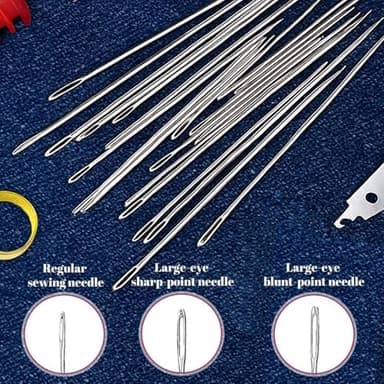 Big Eye Steel Sewing Needles Kit 34PCS | 5 Size Stainless Steel Needles for Hand Sewing Set with Case (34-PCS) - Image 7
