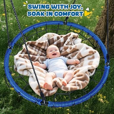 Trekassy 750lbs 40" Spider Web Saucer Tree Swing for Kids Adults, Outdoor Net Swing with Steel Frame and 2 Hanging Straps-Blue - Image 6