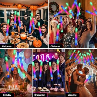 wellent 64 Pack Foam Glow Sticks, Bulk LED Foam Sticks, Foam Light Up Sticks with 3 Mode Colorful Flashing, Glow Party Supplies, Glow Sticks Bulk Party Pack for Wedding, Birthday, Concert, Halloween - Image 6