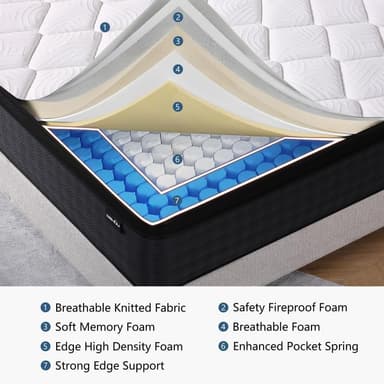 Queen Size Mattress, 12 Inch Hybrid Memory Foam Queen Mattress in a Box, Medium, Pressure Relief, CertiPUR-US - Image 2