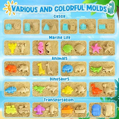 FHOZGECY Beach Toys, 31Pcs Sand Toys with 2 Construction Vehicle and 2 Collapsible Beach Bucket, Sand Castle Building Kit, Sand Molds, Shovel Set, Mesh Bag, Summer Toys for Kids Ages 4-8 - Image 2