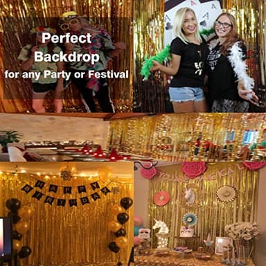 GOER 3.2 ft x 9.8 ft Metallic Tinsel Foil Fringe Curtains Party Photo Backdrop Party Streamers for Birthday,Graduation,New Year Eve Decorations Wedding Decor (1 Pack, Gold) - Image 6
