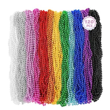 Huskein Bead Necklace, 120PCS Mardi Gras Beads, 33" Colorful Mardi Gras Beads Necklaces, Women Men Party Costume Accessories Parade Throws Bulk Party Favors for Christmas Pirate Carnival - Image 1