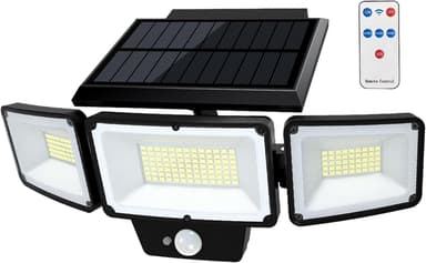 Solar Outdoor Lights with Remote Control, Motion Sensor, 3 Modes, 3 Heads LED Security Lights, IP65 Waterproof, Wide Angle - Image 2