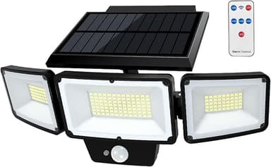 Solar Outdoor Lights with Remote Control, Motion Sensor, 3 Modes, 3 Heads LED Security Lights, IP65 Waterproof, Wide Angle - Image 1