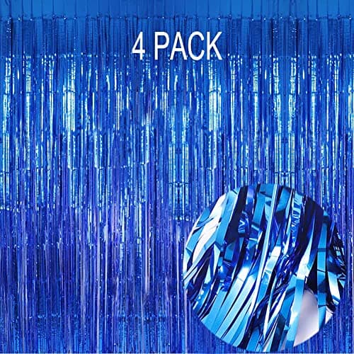EUFARS Blue Foil Fringe Curtain- 4 Pack of 3.2x8.2ft Blue Streamers Backdrop Curtains for Party Decorations - Image 1