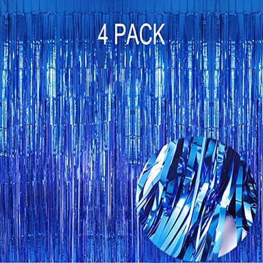 EUFARS Blue Foil Fringe Curtain- 4 Pack of 3.2x8.2ft Blue Streamers Backdrop Curtains for Party Decorations - Image 1